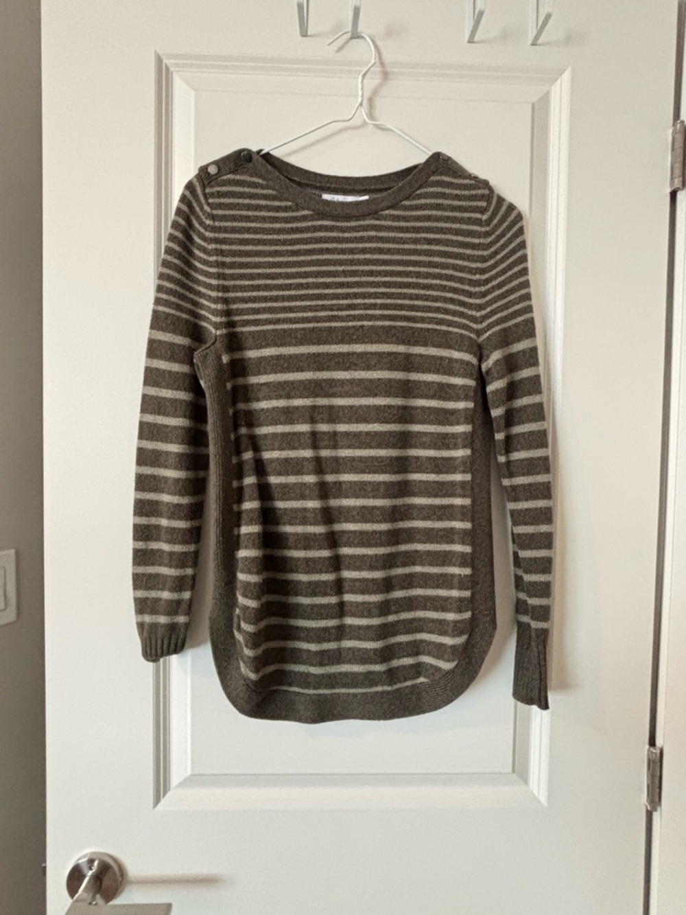Reitmans Olive and Cream Striped Crewneck Sweater